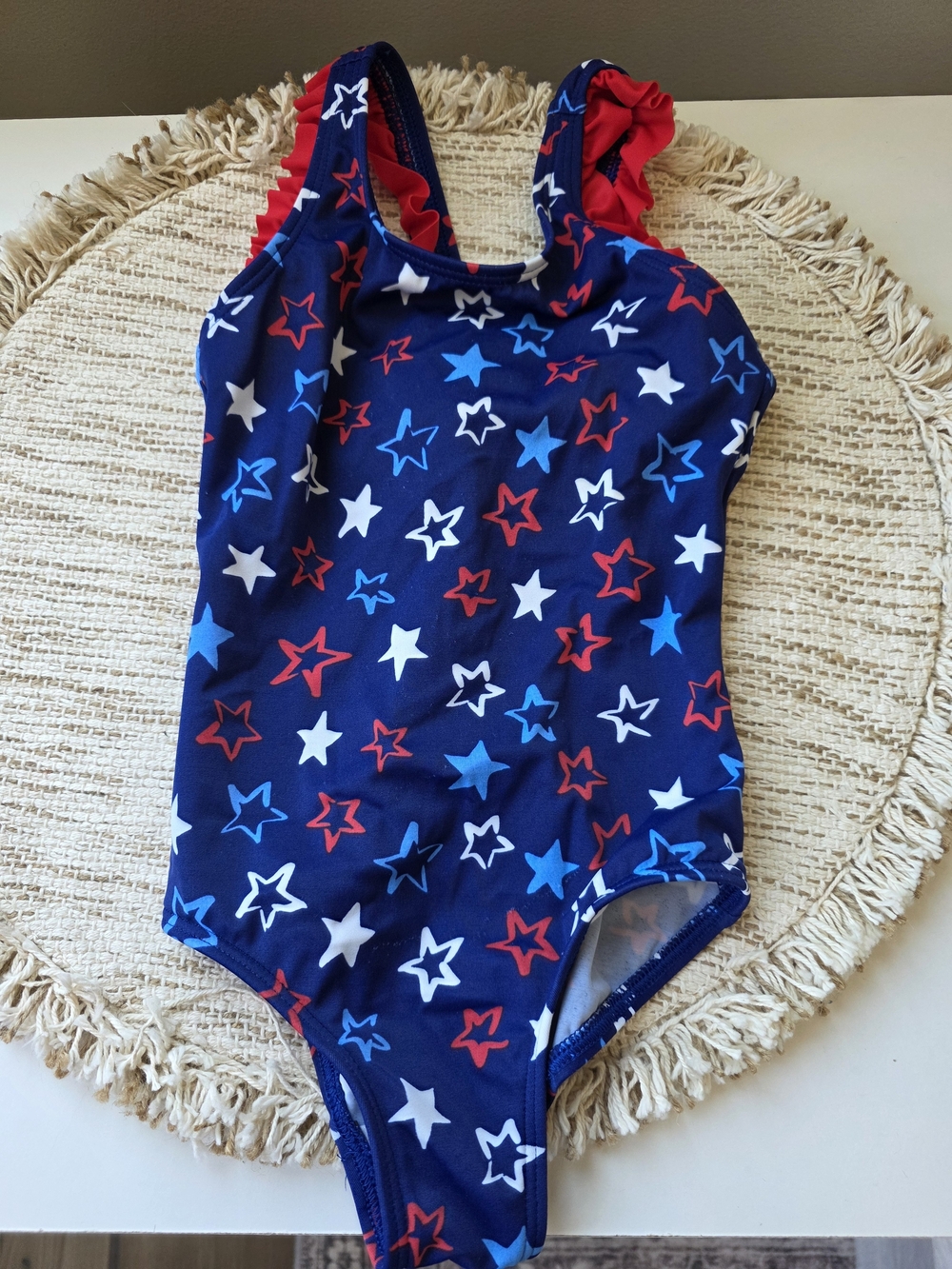 Girls Lands' End 4t Navy Star-Print One-Piece Swimsuit - Red & Blue